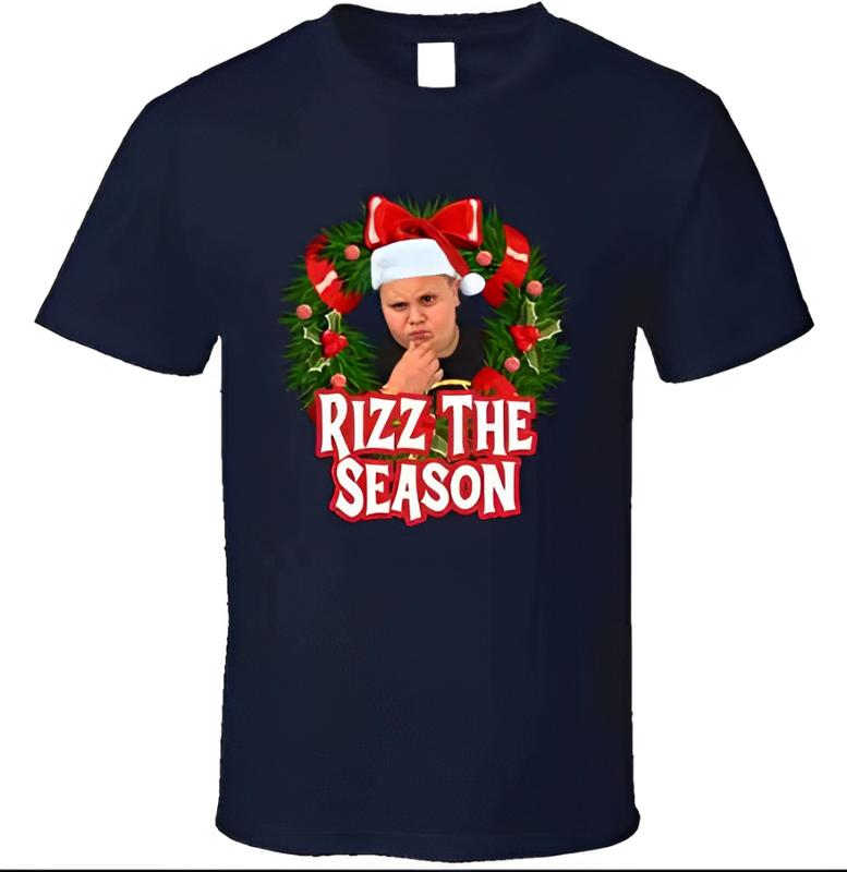 Rizz The Season Shirt - The Rizzler Christmas Shirt - The Rizzler Kid Shirt - Tiktok Meme Shirt - Funny Christmas Shirt, Crew Neck, Slight Stretch, Br