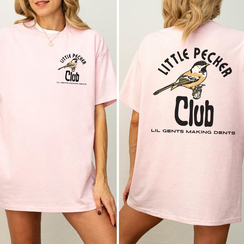 Little Pecker Club 2 Sides Shirt, Funny Bird Shirt, Club Clothing, Cotton Printed Top, Casual Womenswear, Comfort Fabric Tshirt