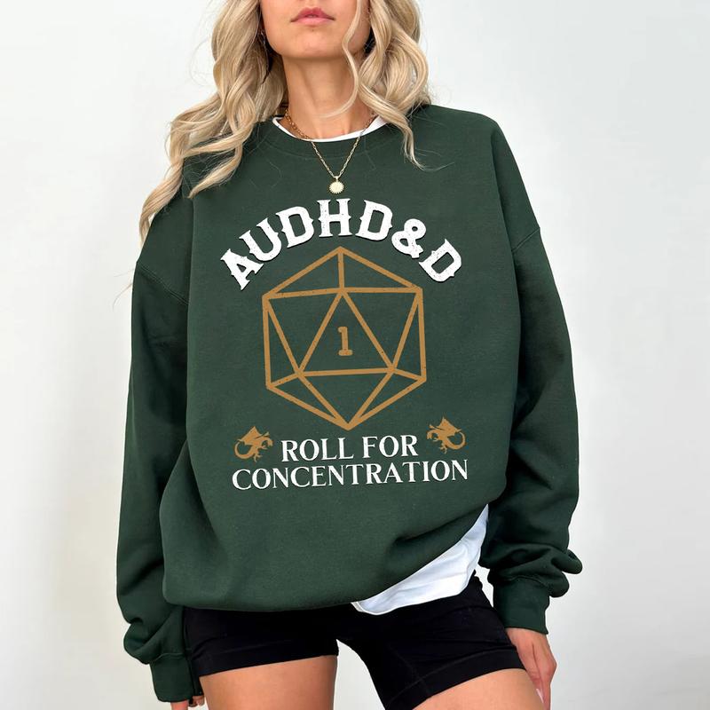 AUDHD&D Roll for Concentration Sweatshirt, ADHD Shirt, ADHD&D Shirt, Dungeons and Dragons Dnd T-shirt, Dungeons Master Sweatshirt, D20 Shirt