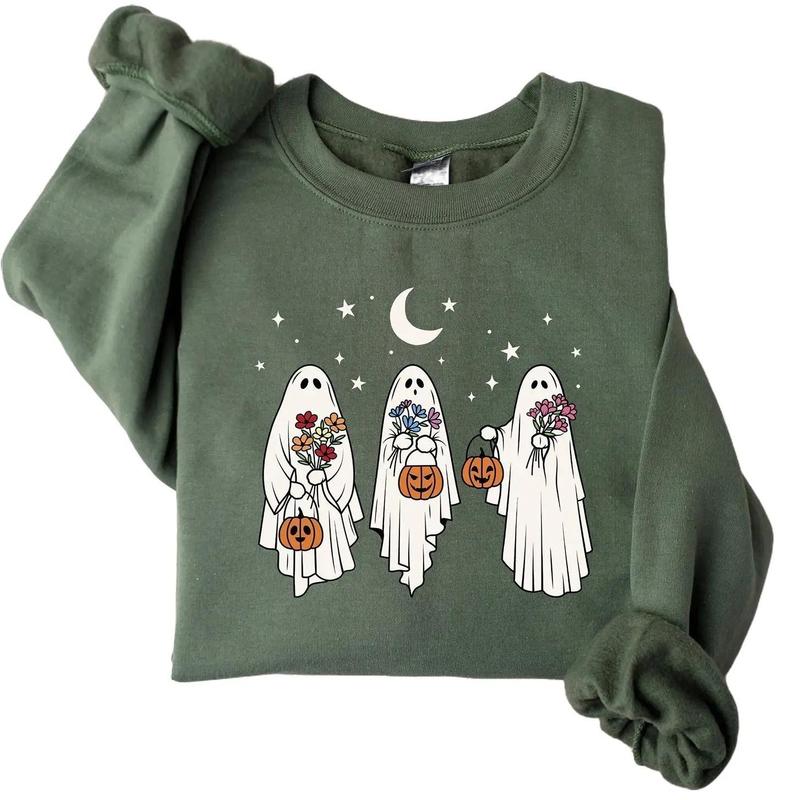 Floral Ghost Sweatshirt Hoodie T-shirt, Halloween Ghost Sweater, Floral Ghost Shirt, Retro Spooky Season, Gift For Halloween