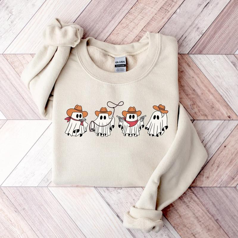 Cowboy Ghosts Sweatshirt, Halloween Cowgirl Ghosts Sweatshirt,Howdy Halloween, Ghost Boo, Western Cute Ghost Sweatshirt Unisex Classic Cotton