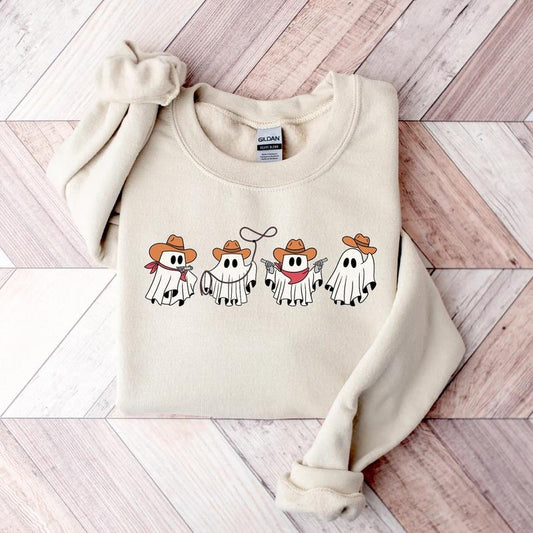 Cowboy Ghosts Sweatshirt, Halloween Cowgirl Ghosts Sweatshirt,Howdy Halloween, Ghost Boo, Western Cute Ghost Sweatshirt Unisex Classic Cotton