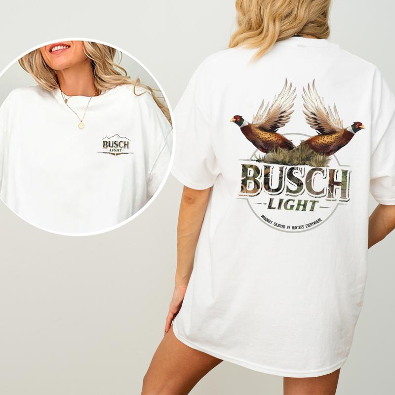 Busch Light Pheasant Hunting 2-Sided Graphic Shirt, Vintage Hunting Tees for Men, Bird Hunt Tee, Unisex Hunter Tops, Cotton Fabric Casual Womenswear