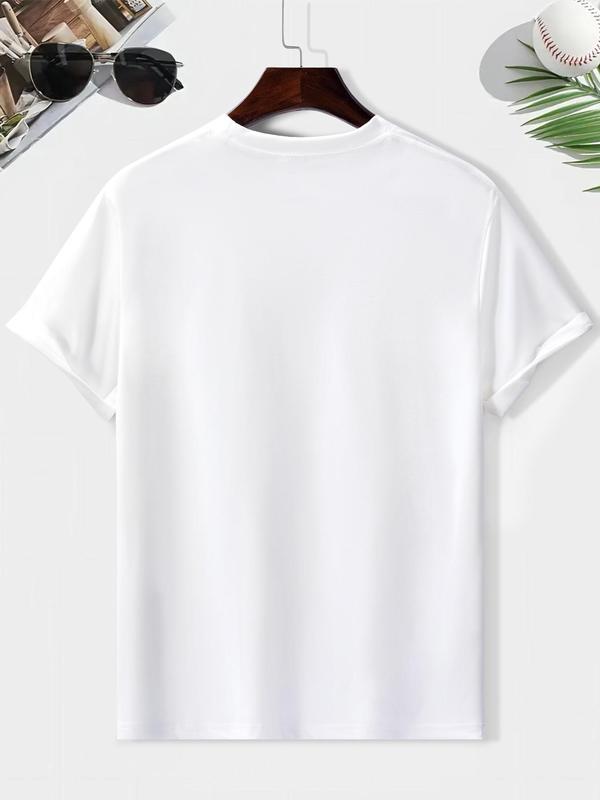 Men's Classic Cartoon & Letter Print Tee, Regular Fit Round Neck Summer Short Sleeve T-shirt, Comfortable Casual Menâ€™s Vintage Streetwear