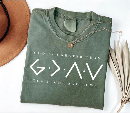 Religious Shirt, Jesus Shirt, God Is Greater Than The Higher And Lows, Christian Tee, Faith Tee, Bible Verse, Cotton Round Neck Tee, Unisex T-shirt fo