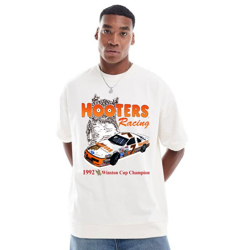 Vintage 1992 Hooters Nascar Racing T-Shirt Cotton Short-sleeve Retro Streetwear Tshirt