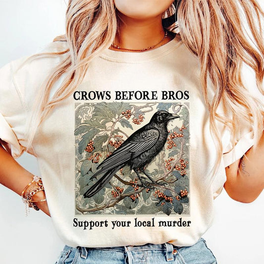Funny Crows Before Bros Vintage Crow Shirt, Vintage Raven Shirt, Goblincore Witchy Shirt, Women Halloween Crewneck, Dark Academia Clothing