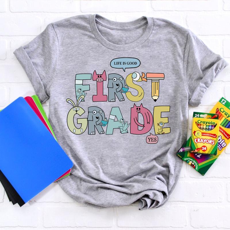 First Grade Elephant and Piggie Shirt, 1st Grade Teacher Shirt, 1st Grade Squad Shirt, Cute Pigeon Piggie Elephant Reading Books Funny Book Lover Shir