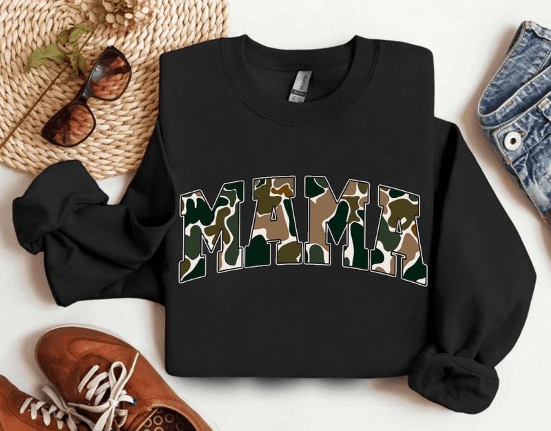 MAMA Camo Old School Bottomland Pattern Crewneck Sweatshirt, Hunting Mama, Hunting Season Unisex Sweatshirt