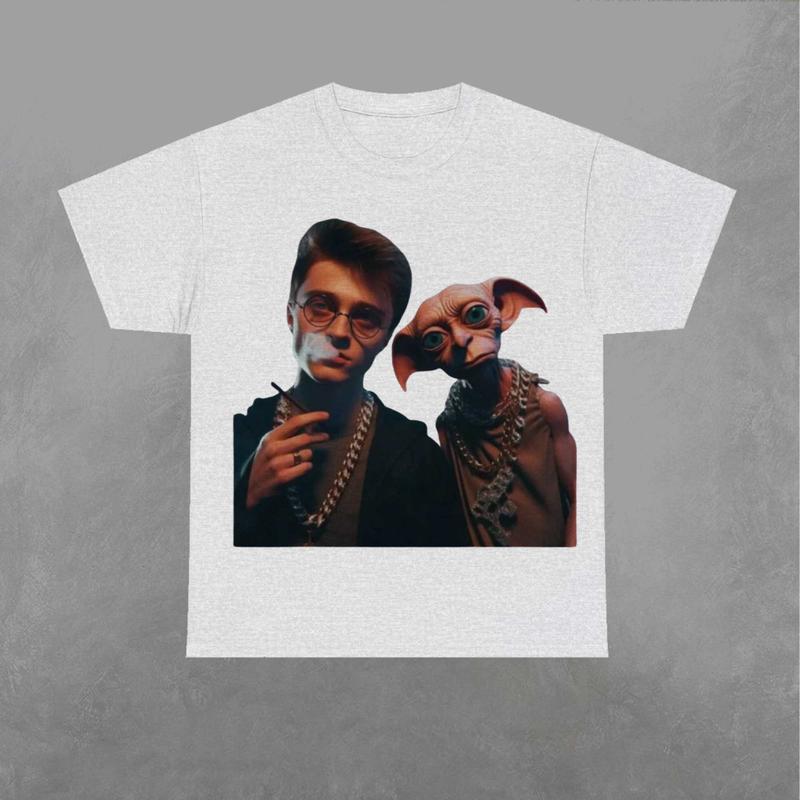 Harry Potter and Dobby Smokin Shirt, Dobby Tshirt, Harry Potter Shirt, Movie Graphic Shirt Classic Fabric Menswear Top