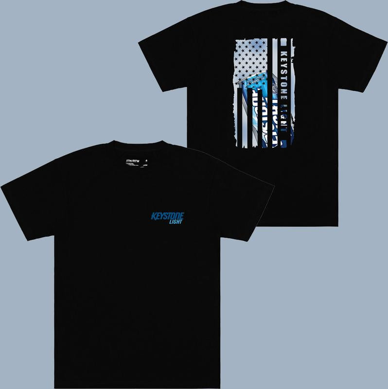 Keystone Light American Flag Logo T-shirt - 2 Side - Diverse Fashion Choices - Universal Style Options - Size Choices Galore - Choose Your Color - Gym