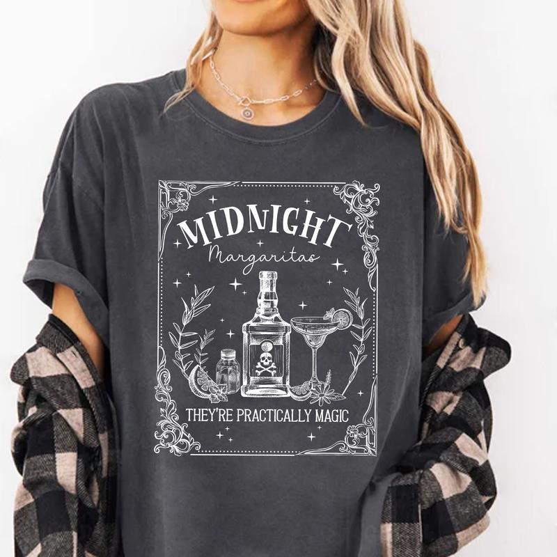 Midnight Margaritas Shirt, Witch Shirt, Spooky Season, Tequila Mystical Shirt, Basic Witch Graphic Tee, Drinking Gift, Halloween Party Casual Comfort