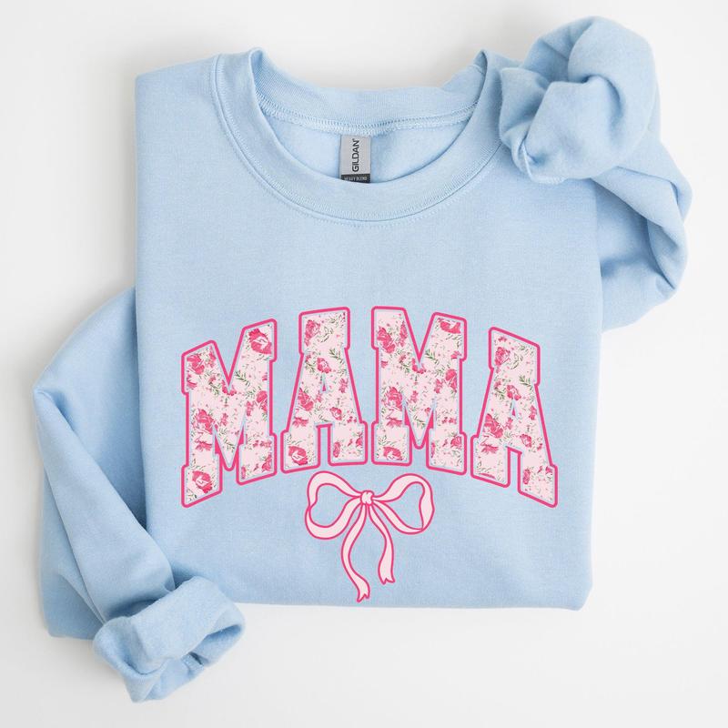 Mama, Coquette, Pink Bows, Trend, Girly, Soft Girl Era Sweatshirt, Women's Crew Neck, Crewneck Casual Comfort Womenswear ComfortableÂ Graphic