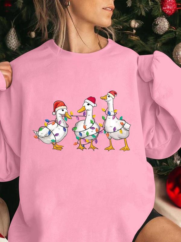 Women's Christmas Cartoon Duck Sweatshirt - Funny Ducks T-shirt Hoodie - Pullover, Womenswear