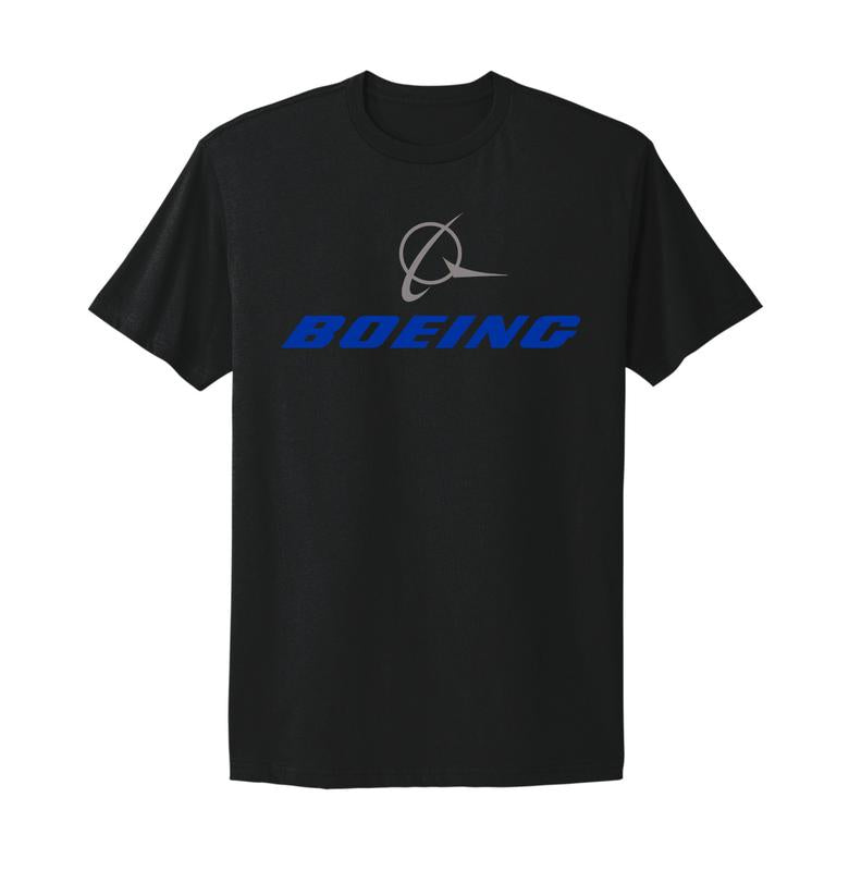 Boeing Aerospace Aviation American Aircraft Company Blue Logo Black T-Shirt