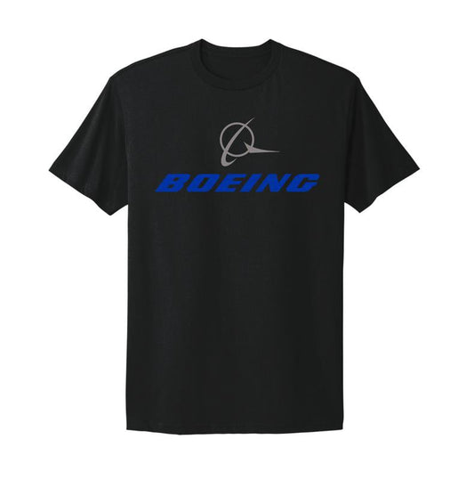 Boeing Aerospace Aviation American Aircraft Company Blue Logo Black T-Shirt