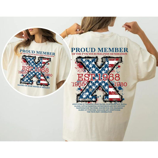 Custom Est.Year FAFO Flag X 1965-1980 GenX 2 Side Shirt, Generation GenX T-shirt, Proud Member The True FAFO Generation X Shirt