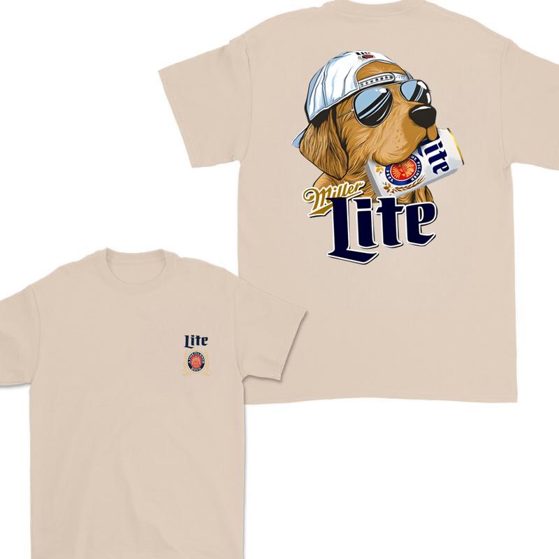 Miller Lite Hunting Dog 2 Sided T-shirt, Miller Lite T-Shirt Full Color For Men and Women, Unisex Outdoors Funny Beer Printed T-shirt