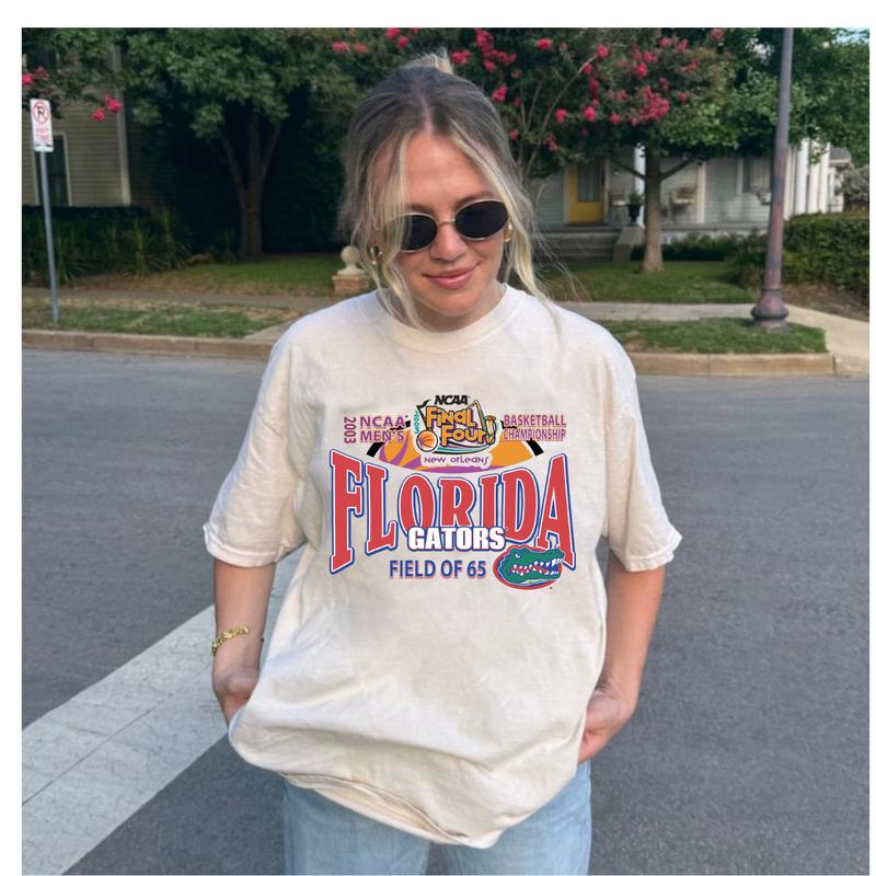 Ncaa Final Four 2003 Men Basketball Florida Graphic T-Shirt Cotton Short-sleeve Retro Streetwear Tshirt Casual Baseball Round Neck Crewneck