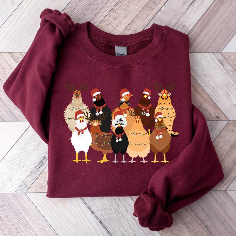 Christmas Chickens Crewneck Sweatshirt, Hoodie, T-shirt