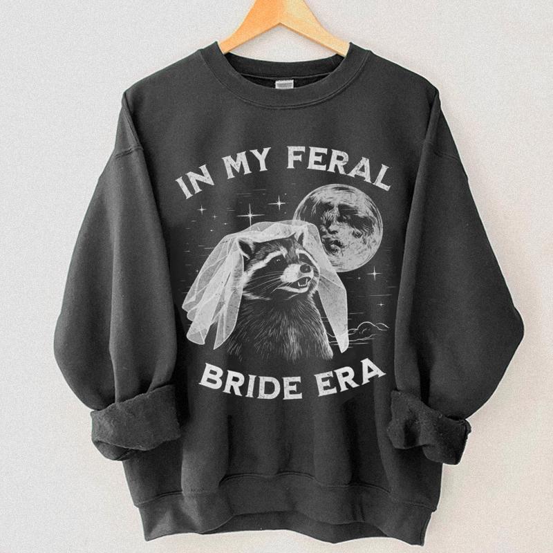Raccoon Bride In My Feral Bride Era Vintage Shirts, Cotton Unisex T-shirts, Sweatshirt, Crew Neck, Size S- 3XL, Menswear Top, Womenswear Top Underwear