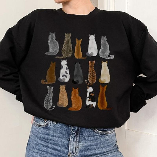Cat Back Sweatshirt, Cat Sweatshirt, Cat Lover Sweater For Women