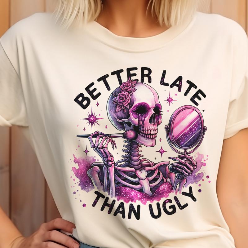 Karma Cafe Skull Tee  Better Late Tees Live Laugh Toaster Bath Tshirt Just Peachy Floral Skull Tshirt Never Better Skull T-Shirt  You Get What You Des