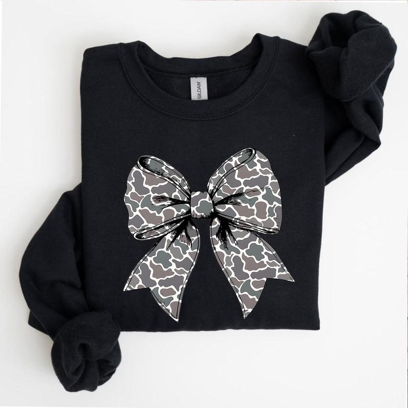 Retro Camo Coquette Bow Sweater, Dove Season Sweatshirt Unisex Classic Cotton Fabric