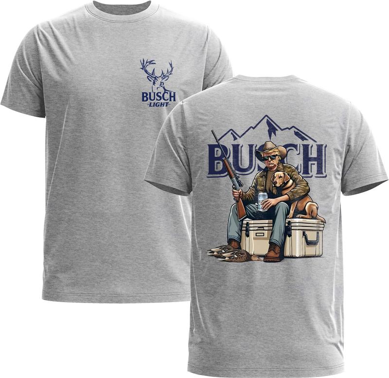 Trump & His Dog Cheers With Busch Beer Unisex Tee-Chillin Like Trump, Busch Beer Lover - Gildan 5000 Graphic T-Shirt for Men & Women Classic Menswear