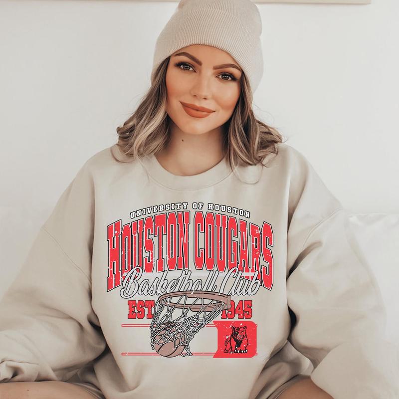 Houston Cougars Vintage NCAA Sweatshirt, Classic University Sports Shirt, Gift for Fans, Men, Women, Cotton T-Shirt, Hoodie Graphic Style