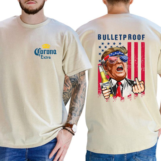 2-Side Bulletproof Funny T-Shirt, Corona Extra Beer T-Shirt Full Color, For Men ,Gift For men, Casual