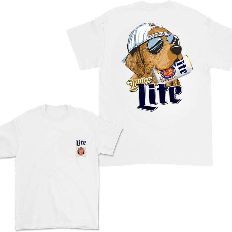 Miller Lite Hunting Dog 2 Sided T-shirt, Miller Lite T-Shirt Full Color For Men and Women, Unisex Outdoors Funny Beer Printed T-shirt