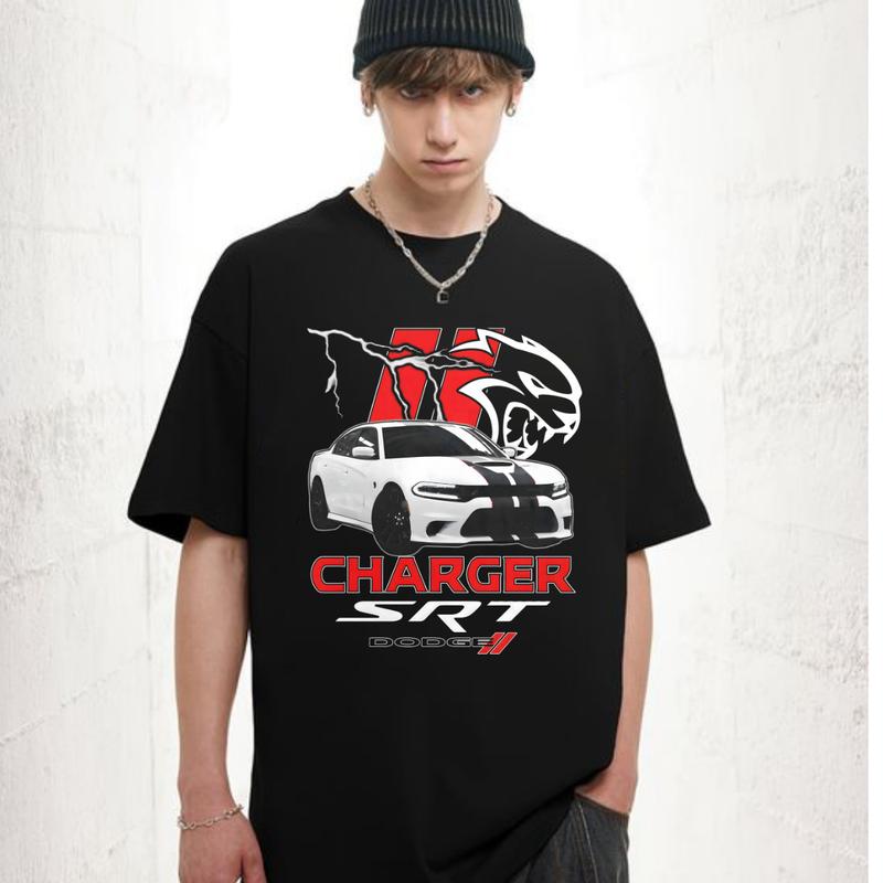 Racing Dodge Charger SRT Hellcat Graphic T-Shirt Cotton Short-sleeve Retro Streetwear Tshirt Menswear Top Shortsleeve Underwear Human Baseball t shirt