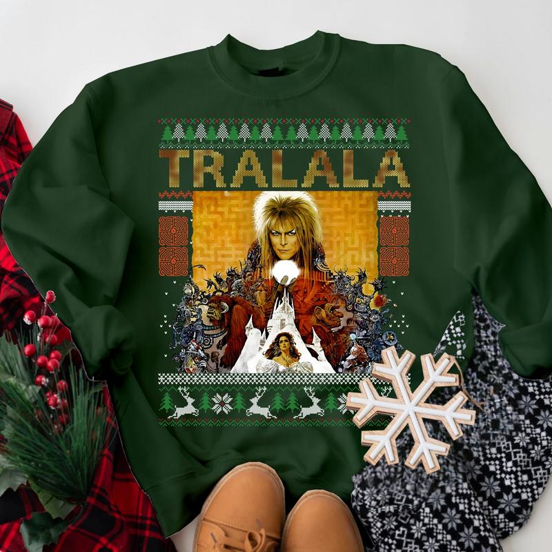 The Labyrinth Ugly Christmas Sweater, Jareth the Goblin King Sweathirt, Tralala Ugly Christmas Crewneck Hoodie