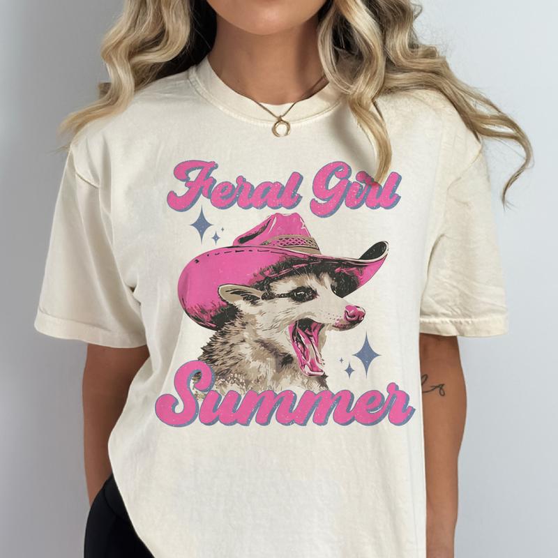 Feral Girl Summer Racoon Tshirt Feral Girl Summer Beach Tees Racoon Sarcastic Tops Summer Racoon Tshirts Feral Summer T-Shirts Trash Panda Tops Summer