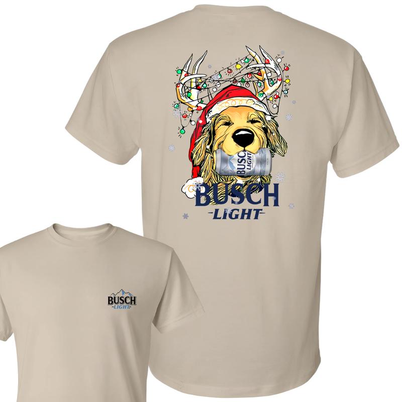 Busch Light Christmas Golden Dog 2 Sided T-shirt, Busch Light Christmas Gift Outdoors Funny Beer Shirt, Busch Light Christmas T-shirt Full Color For M