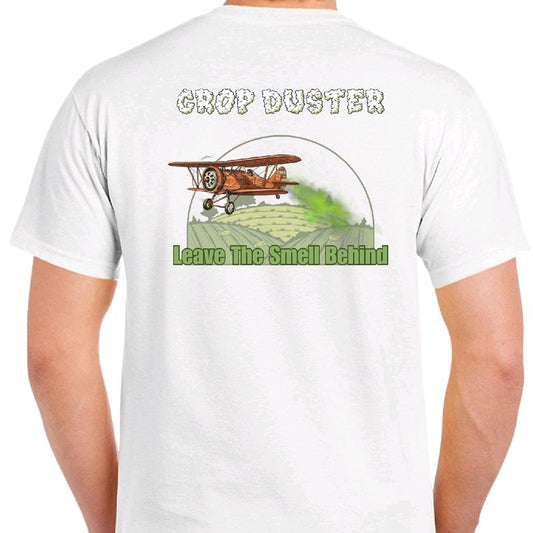 Mens T-Shirt Crop Duster - Leave the smell behind Funny Meme Shirt - Sport, Menswear Crewneck Casual Shortsleeve
