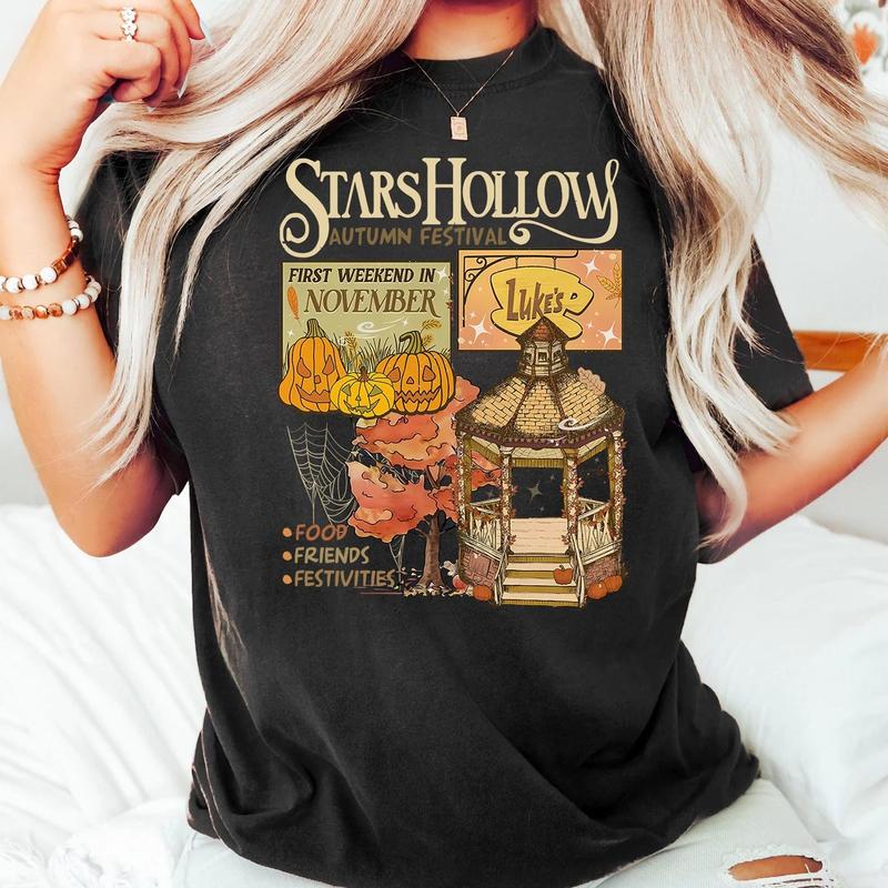 Luke's Stars Hollows Shirt, Autumn Festival Shirt, Stars Hollow First Weekend of November, Retro Style Lukes Diner Shirt Cotton Fabric