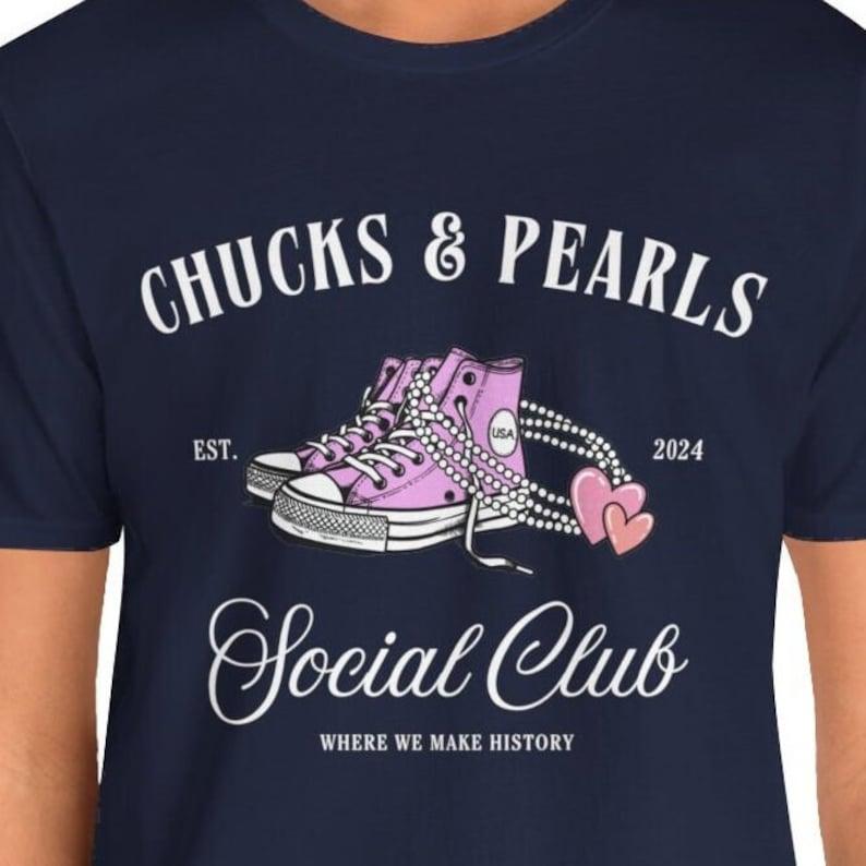 Chucks and Pearls 2024 Election Shirt Madame President Political Activism Tshirt