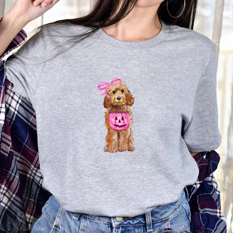 Halloween Dog Shirt, Halloween Doodle Shirt, Labradoodle Shirt, Doodle Mom Gift, Labradoodle Dog, Pink Bow Coquette Halloween Shirt