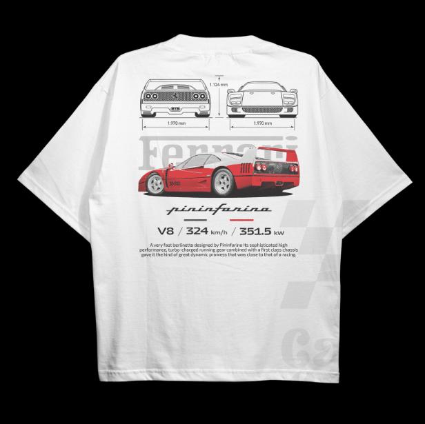 Drive in Style Car-Themed T-Shirts, F40 T-Shirt, F40 Technical Specs T-Shirt, Ride the Style, Racing Shirt, Sport Car Shirt Menswear Top