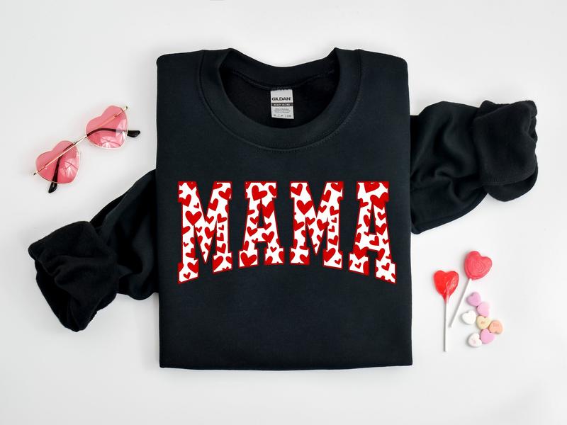 Mama Sweatshirt, Red Hearts In Mama Sweater, Cute Mama Tshirt, Mother Gift, Mother Day Gift