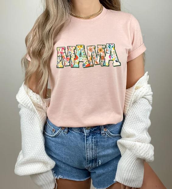 Retro Flower Mama T-shirt, Shirt for Mom for Mother's Day, Mama T-Shirt, Mom Shirt for Mom for Mother's Day, Mama T-shirt For Women Comfort Cotton