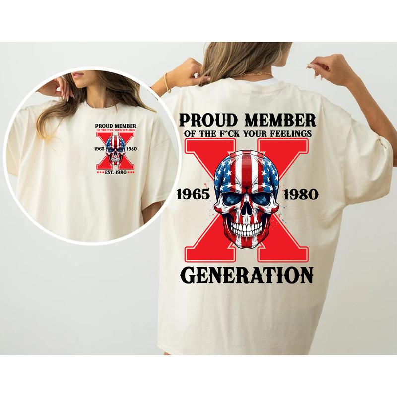 Custom Year Est.1980 Red Skull Proud Member Generation X 2 Side Shirt, GenX T-shirt, Skull GenX Shirt, Skull Shirt