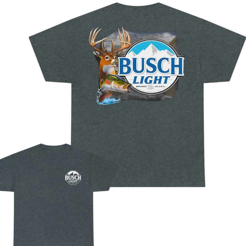 Busch Light Buck & Bass 2-sided Tshirt, Busch Light Tshirt Full Color For Men And Women Tshirt, Busch Light Beer Tshirt,  Casual Graphic Round Neck T-