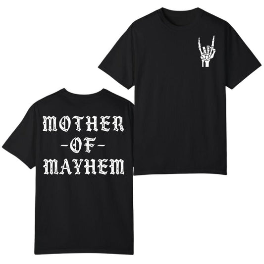 Mother Of Mayhem 2 Sides T-shirt, The Cool Mom Club Crewneck Sweatshirt, Girl Mom hoodie, Wife Mothers Day Present, Full Colors, Full Sizes