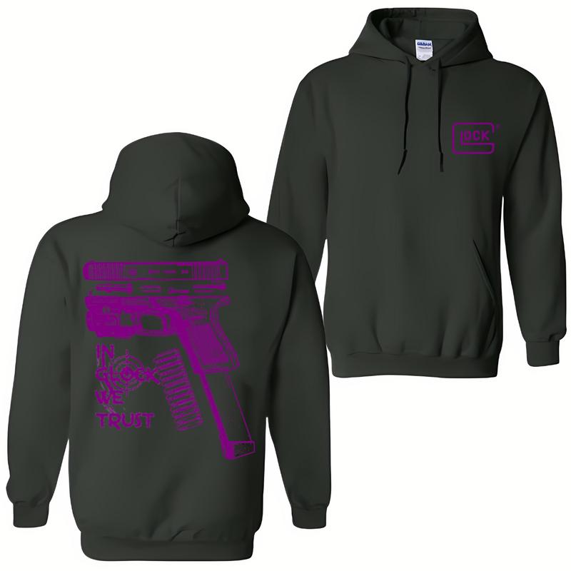 In GLock We Trust Hoodie Design Purple - Glock Hoodie - Full Color Double Sided - Men's & Women's Classic Fit Long Sleeve Hoodie - Menswear