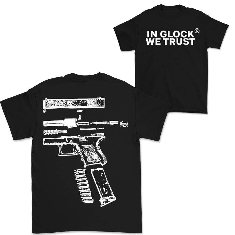In Glock We Trust Double-Sided White Design Shirt - Full Color Edition Menswear Top