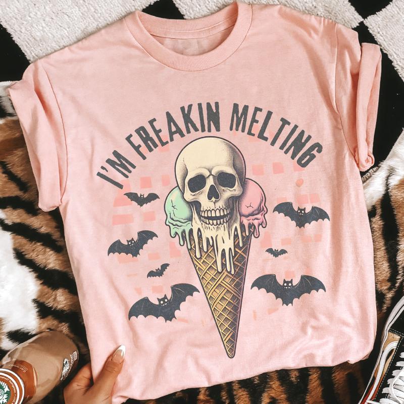Summerween Skull Tees Summer Vibes Watercolor Ice Cream Skull Tshirt  I'm Freakin Melting Skull Tee Living the Dream Skeleton Tshirt Beach Skull T-Shi