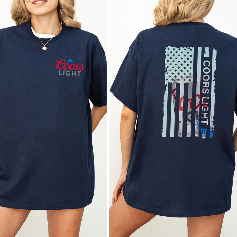 Coors Light American Flag Graphic 2 Sided Shirt, Beer Drinking T-shirt, Soft Cotton Fabric Tshirt, Unisex Drinker Top, Printed Casual Womenswear
